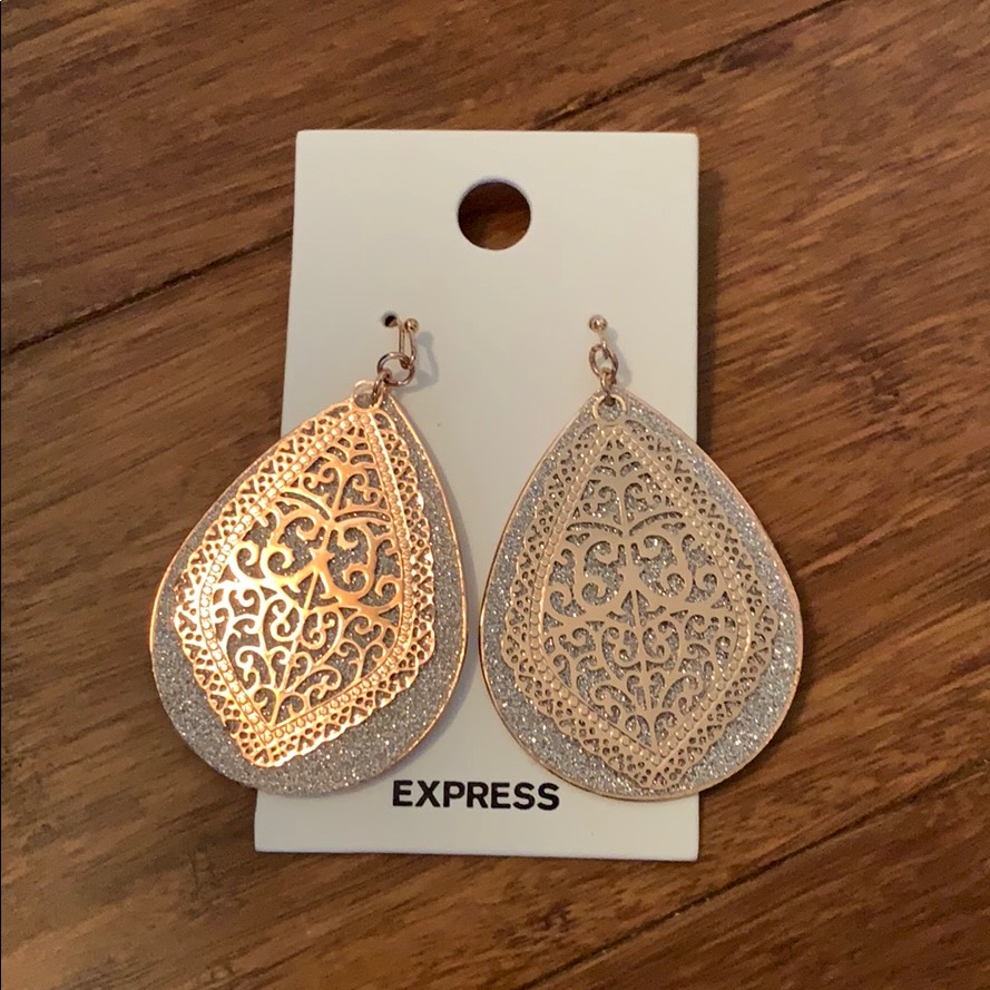 Express Rose Gold And Silver Teardrop Earrings